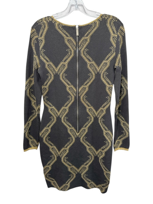 Ted Baker Size 3 Gray & Gold Viscose Blend Metallic Knit Long Sleeve Dress Gray & Gold / 3