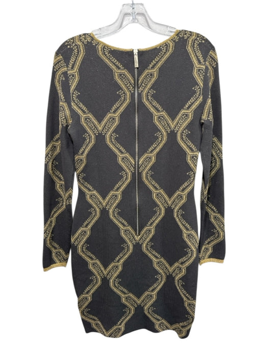 Ted Baker Size 3 Gray & Gold Viscose Blend Metallic Knit Long Sleeve Dress Gray & Gold / 3