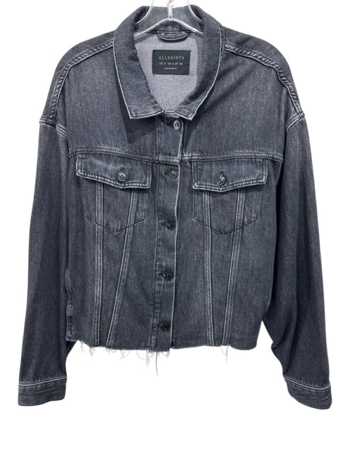 All Saints Size 4 Charcoal Black Cotton Blend Denim Collared Button Front Jacket Charcoal Black / 4