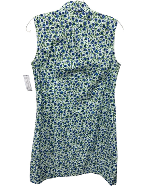 Ann Mashburn Size S White, Blue & Green Cotton Floral Sleeveless Collared Dress White, Blue & Green / S