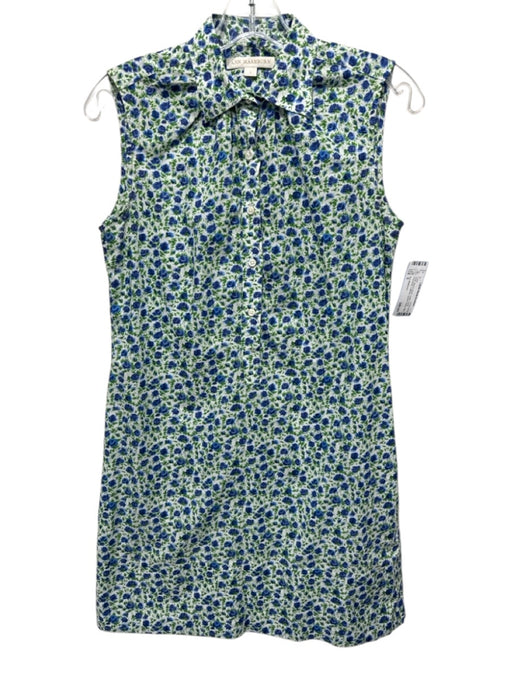 Ann Mashburn Size S White, Blue & Green Cotton Floral Sleeveless Collared Dress White, Blue & Green / S