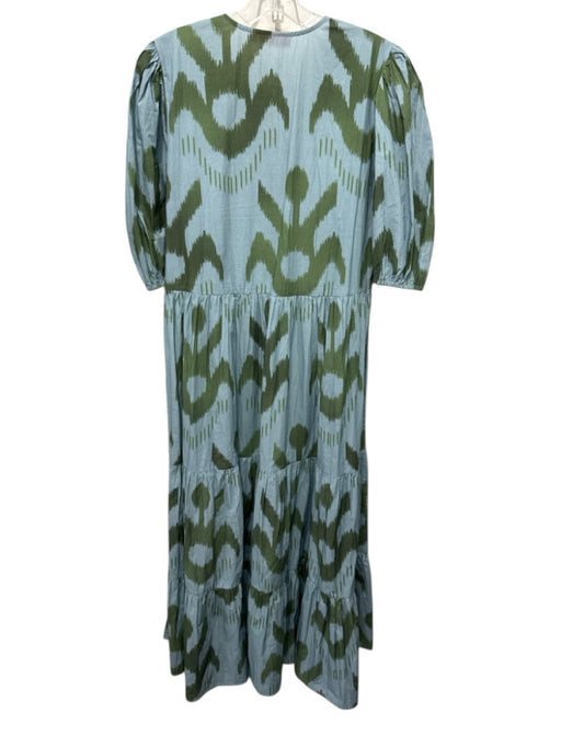 Oliphant Size S Blue & Green Cotton Abstract Print Short Puff Sleeve Dress Blue & Green / S