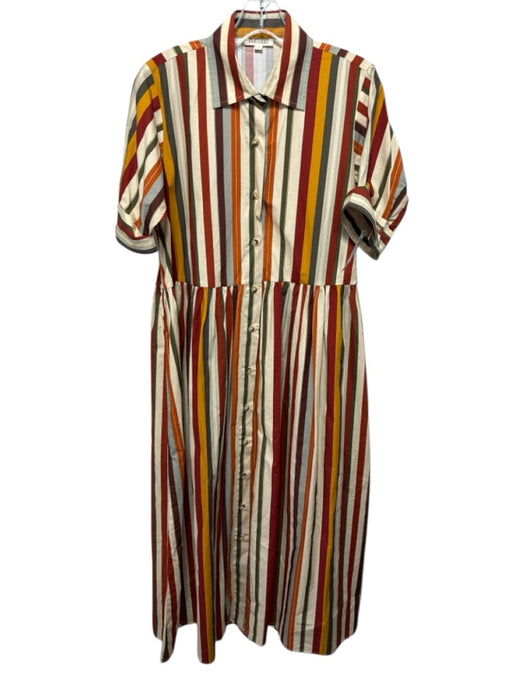 Parterre Size 2 Beige, Red & Multi Print Cotton Striped Button Front Dress Beige, Red & Multi Print / 2