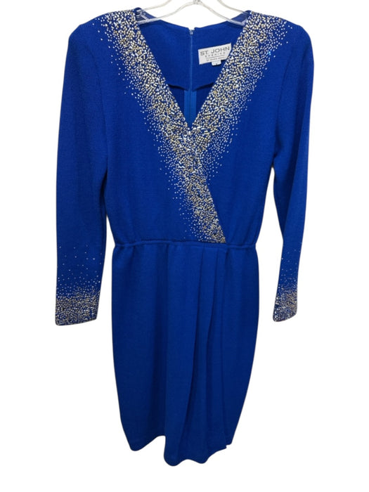 St. John Evening Size 2 Blue, Silver & Gold No Fabric Tag Knit Long Sleeve Dress Blue, Silver & Gold / 2