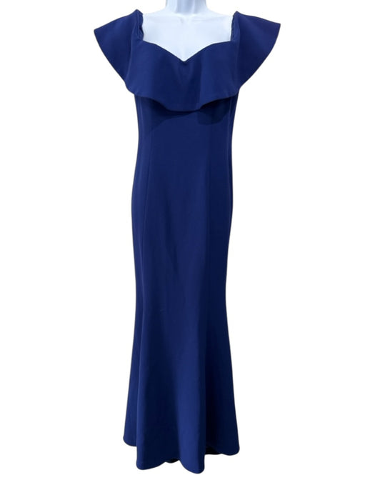 Teri Jon Size 6 Dark Blue Triacetate Blend Off Shoulder Flounce Sleeve Gown Dark Blue / 6