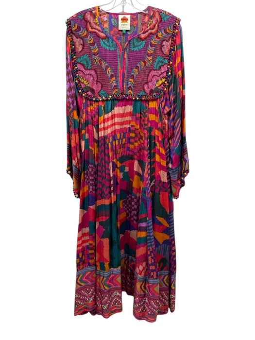 Farm Rio Size L Multi Viscose Abstract Geometric Long Wide Sleeve Dress Multi / L
