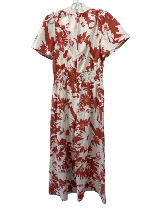 By Anthropologie Size XS Clay Red & Off White Cotton Blend Short Sleeve Jumpsuit Clay Red & Off White / XS