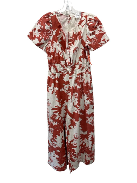 By Anthropologie Size XS Clay Red & Off White Cotton Blend Short Sleeve Jumpsuit Clay Red & Off White / XS