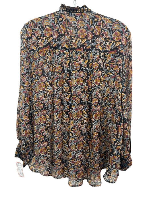 Sea New York Size 8 Navy, Yellow & Red Viscose Floral Ric-Rac Long Sleeve Top Navy, Yellow & Red / 8