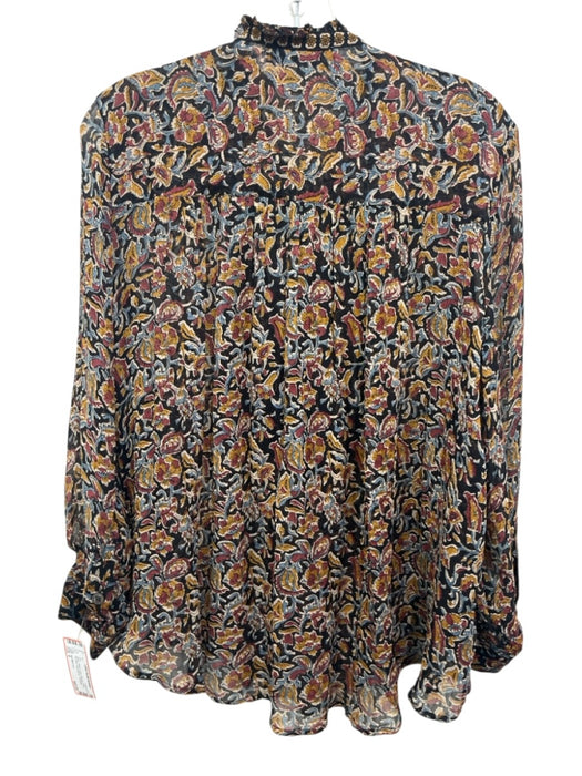 Sea New York Size 8 Navy, Yellow & Red Viscose Floral Ric-Rac Long Sleeve Top Navy, Yellow & Red / 8