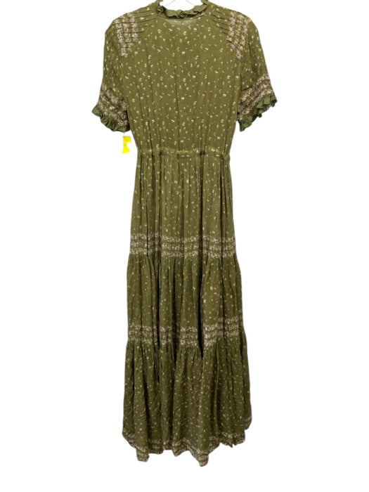 Free People Size XS Green & Pink Viscose Short Sleeve Abstract Print Midi Dress Green & Pink / XS