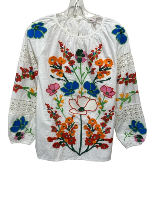 Frances Valentine Size XS White, Green, Multi Cotton Floral Embroidered Top White, Green, Multi / XS