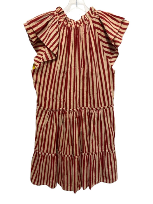 Anna Kate Size M Red & Brown Cotton Striped Tiered Cap Sleeve Dress Red & Brown / M