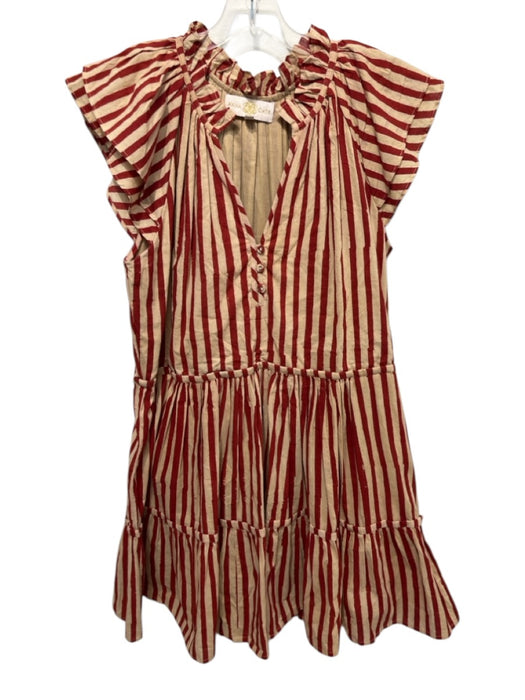 Anna Kate Size M Red & Brown Cotton Striped Tiered Cap Sleeve Dress Red & Brown / M