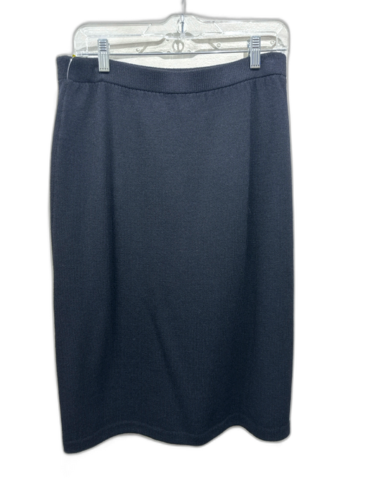 St. John Size 12 Black Rayon & Wool Elastic Waist Midi Knit Skirt Black / 12