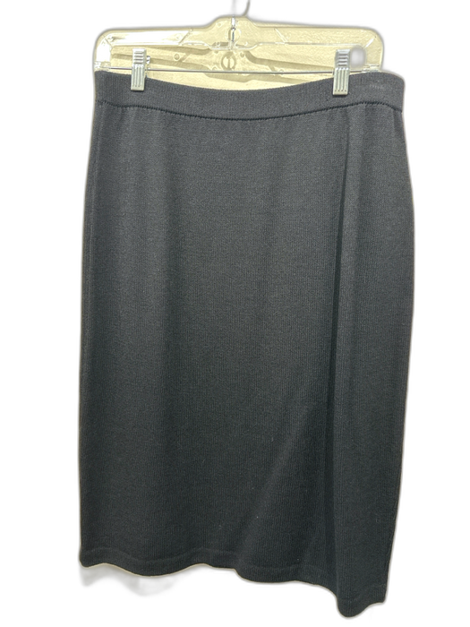 St. John Size 12 Black Rayon & Wool Elastic Waist Midi Knit Skirt Black / 12