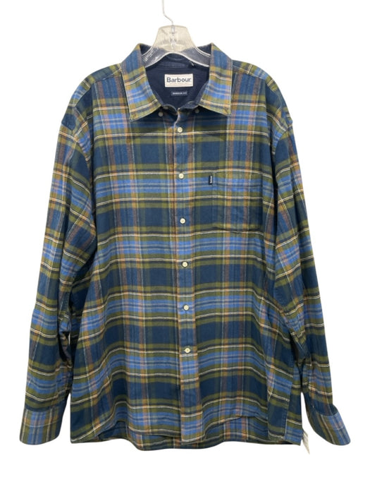 Barbour Size XL Green & Blue Cotton Blend Plaid Flannel Men's Long Sleeve Shirt Green & Blue / XL
