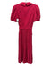 Badgley Mischka Size 6 Pink & Red Cotton Floral Eyelet Short Sleeve Deep V Dress Pink & Red / 6