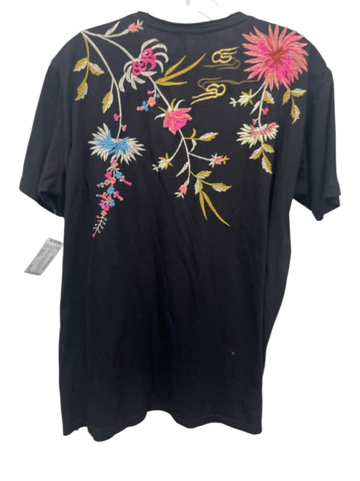 Johnny Was Size Medium Black & Multi Cotton Short Sleeve Floral Embroidery Top Black & Multi / Medium
