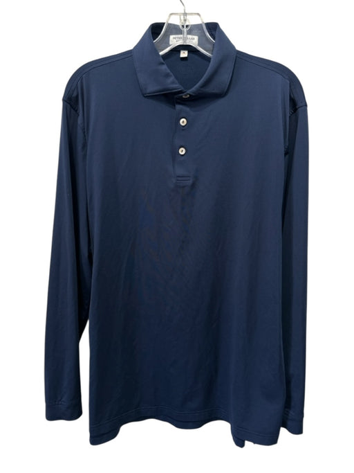 Peter Millar Size M Navy Blue Polyester Solid Polo Men's Long Sleeve Shirt Navy Blue / M