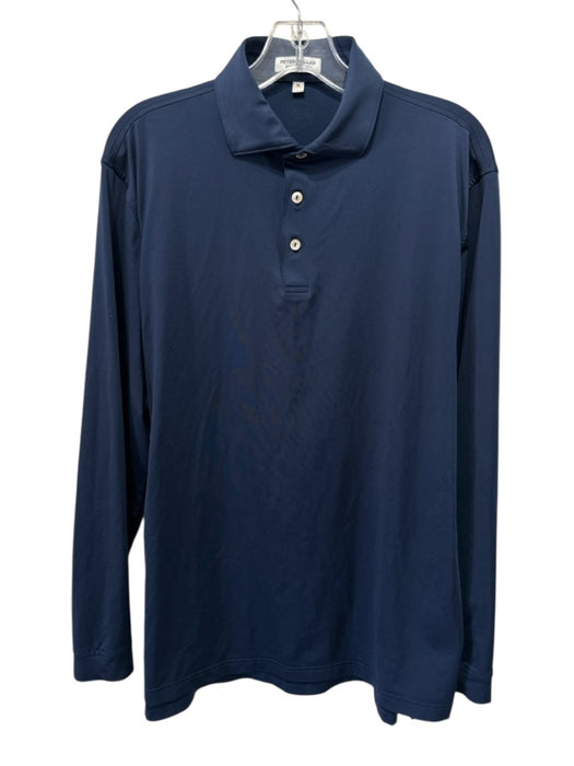 Peter Millar Size M Navy Blue Polyester Solid Polo Men's Long Sleeve Shirt Navy Blue / M