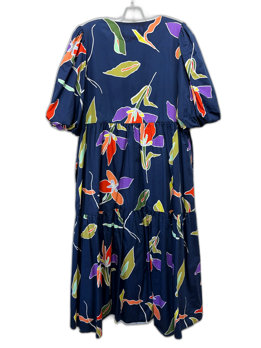 CROSBY by Mollie Burch Size L Navy, Red & Green Cotton Abstract Floral Dress Navy, Red & Green / L