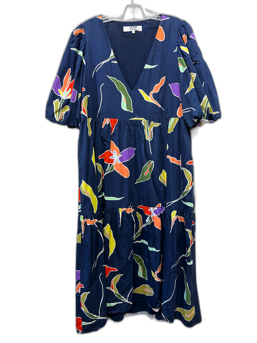 CROSBY by Mollie Burch Size L Navy, Red & Green Cotton Abstract Floral Dress Navy, Red & Green / L
