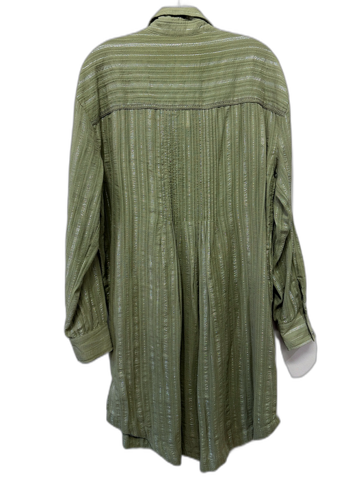 Anthropologie Size M Sage Green & Silver Cotton Blend Long Sleeve Striped Dress Sage Green & Silver / M