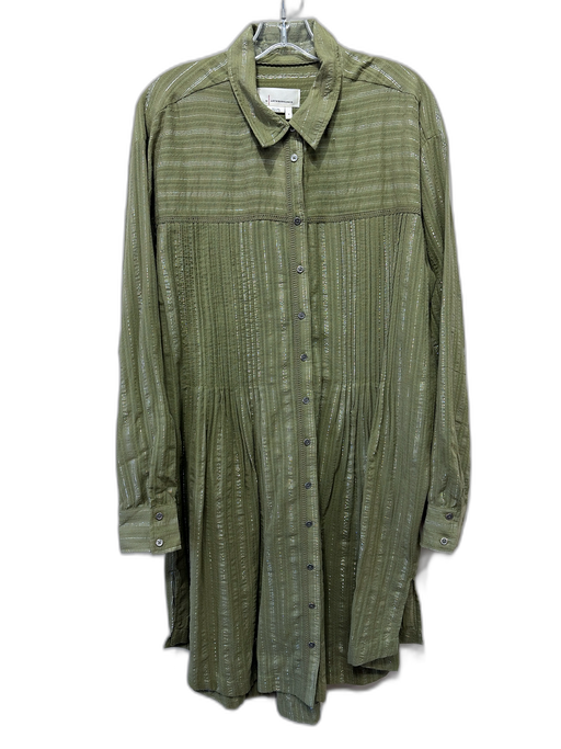 Anthropologie Size M Sage Green & Silver Cotton Blend Long Sleeve Striped Dress Sage Green & Silver / M
