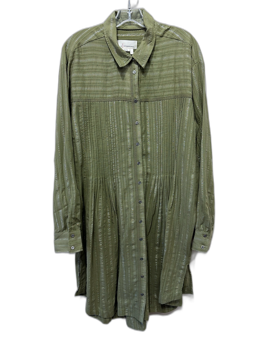 Anthropologie Size M Sage Green & Silver Cotton Blend Long Sleeve Striped Dress Sage Green & Silver / M