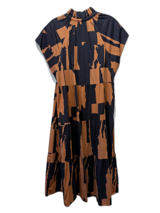 Crosby Size L Black & Brown Cotton Blend Short Sleeve Abstract Print Dress Black & Brown / L