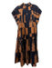 Crosby Size L Black & Brown Cotton Blend Short Sleeve Abstract Print Dress Black & Brown / L