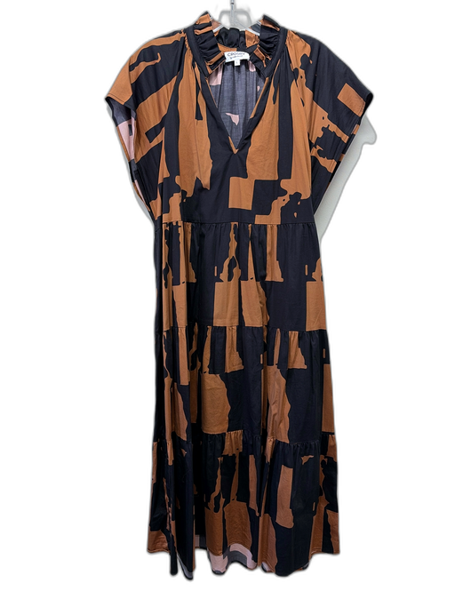 Crosby Size L Black & Brown Cotton Blend Short Sleeve Abstract Print Dress Black & Brown / L