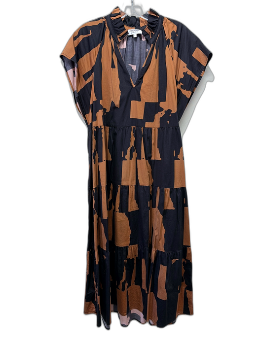 Crosby Size L Black & Brown Cotton Blend Short Sleeve Abstract Print Dress Black & Brown / L