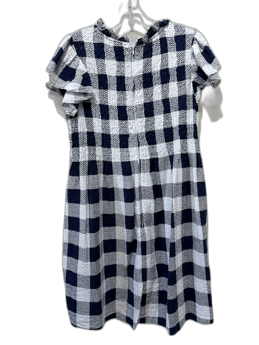 Sea New York Size M Navy Blue & White Cotton Short Ruffle Sleeve Checked Dress Navy Blue & White / M