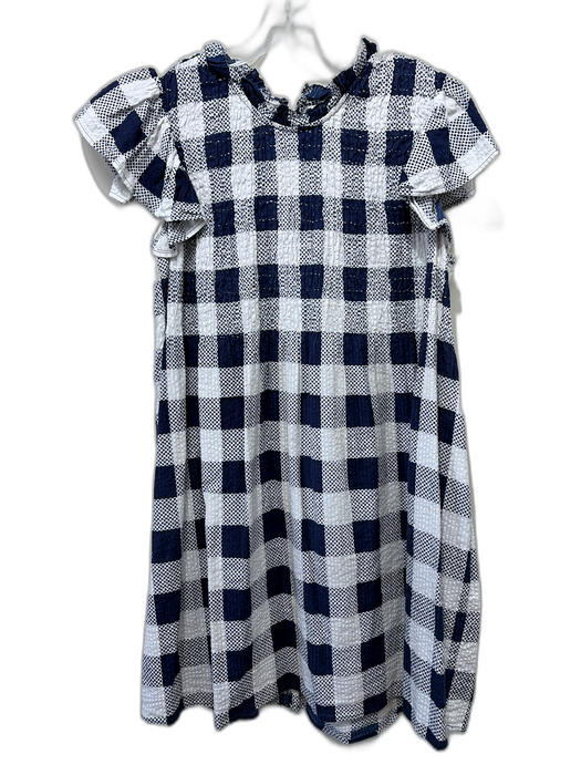 Sea New York Size M Navy Blue & White Cotton Short Ruffle Sleeve Checked Dress Navy Blue & White / M