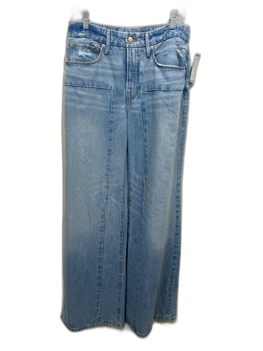 Good American Size 4/27 Light Wash Cotton Denim Paneled High Rise Wide Leg Jeans Light Wash / 4/27