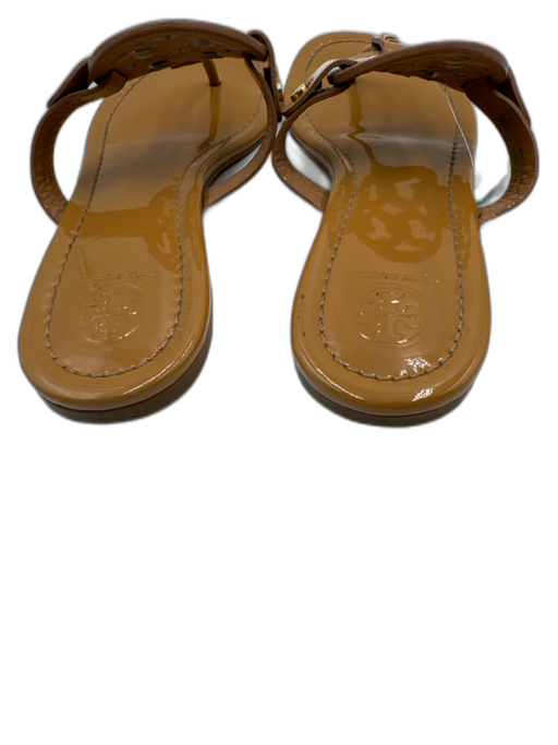 Tory Burch Shoe Size 7 Tan Brown Patent Leather Round Toe Logo Cutout Sandals Tan Brown / 7