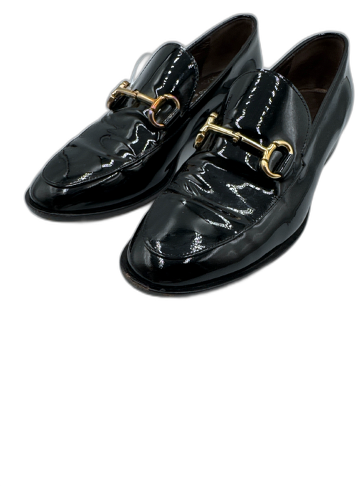 Attilio Giusti Leombruni Shoe Size 38 Black & Gold Patent Leather Horsebit Flats Black & Gold / 38