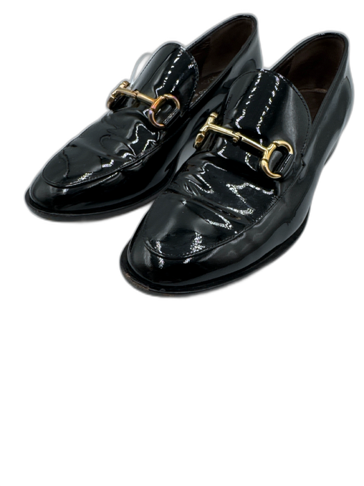 Attilio Giusti Leombruni Shoe Size 38 Black & Gold Patent Leather Horsebit Flats Black & Gold / 38