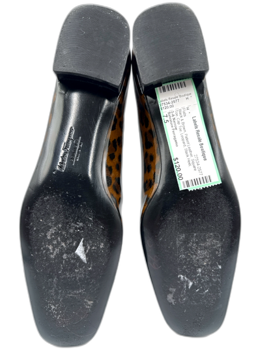 Salvatore Ferragamo Shoe Size 7.5 Black & Brown Patent Leather Square Toe Flats Black & Brown / 7.5