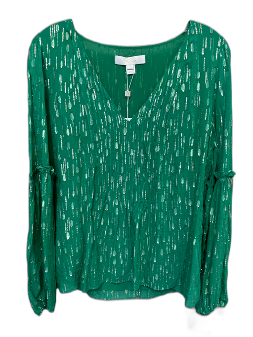 Lilly Pulitzer Size 8 Green & Gold Viscose Blend Metallic Thread Flocked Top Green & Gold / 8