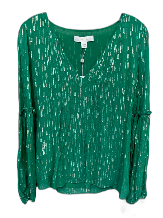 Lilly Pulitzer Size 8 Green & Gold Viscose Blend Metallic Thread Flocked Top Green & Gold / 8