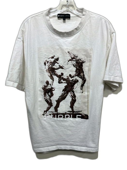Purple - Brand Size L White & Brown Cotton All Over Print Men's Short Sleeve White & Brown / L