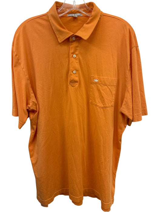 Peter Millar Size L Orange Cotton Solid Polo front pocket Men's Short Sleeve Orange / L
