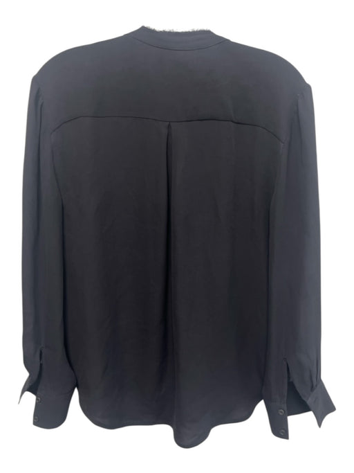 Brochu Walker Size S Black Silk Long Sleeve Buttons Fringe Sheer Top Black / S