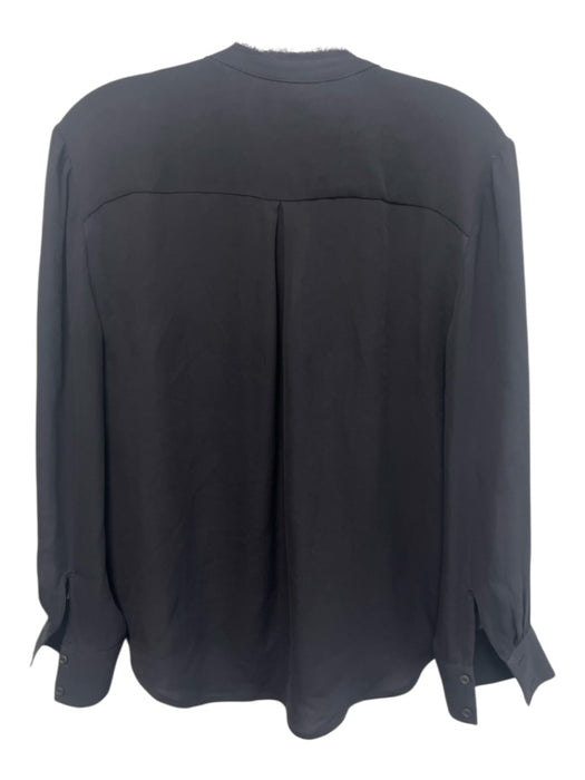 Brochu Walker Size S Black Silk Long Sleeve Buttons Fringe Sheer Top Black / S