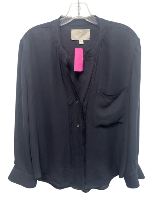 Brochu Walker Size S Black Silk Long Sleeve Buttons Fringe Sheer Top Black / S