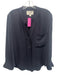 Brochu Walker Size S Black Silk Long Sleeve Buttons Fringe Sheer Top Black / S