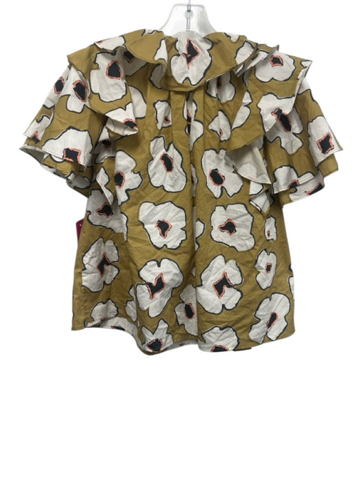 Crosby Size S Green, Black, White Cotton Short tiered sleeve Floral Top Green, Black, White / S